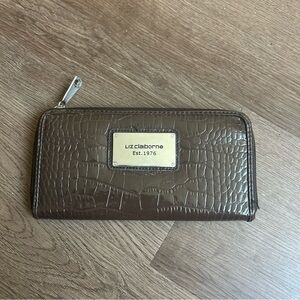 Liz Claiborne Dark Brown Croc Embossed Wallet
